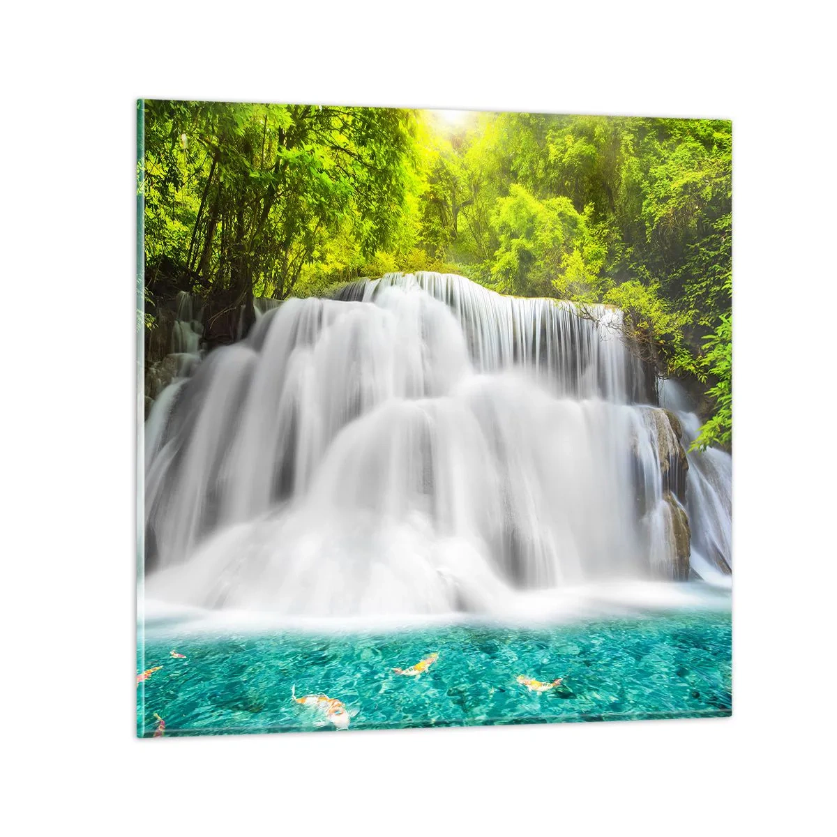 Quadro em vidro - Cascata espumosa do verde ao azul - 60x60 cm