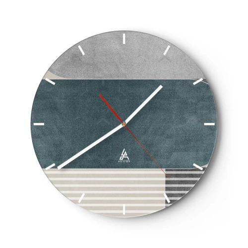 Relógio de parede - Relógio em vidro - Composição geométrica com listras horizontais - 30x30cm - Composição ao nível - Decoração de parede moderna para a sala de estar, cozinha e quarto ARTTOR