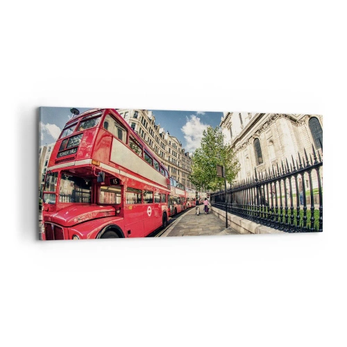 Quadro em tela - Rua de Londres em cinza e vermelho - 100x40 cm