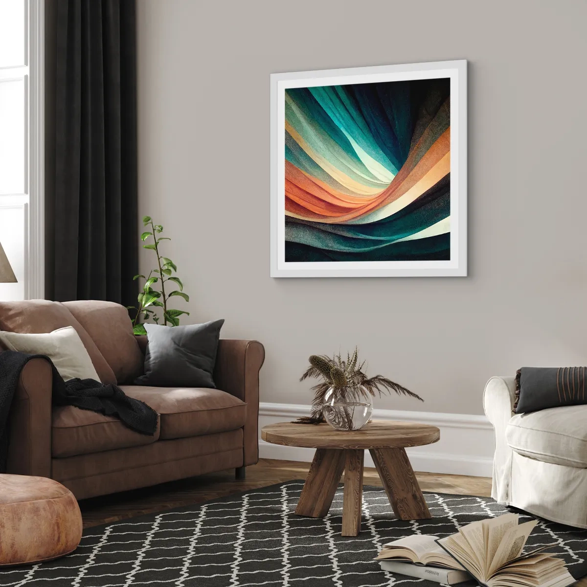Pôster em moldura branca - Tecido de cores - 40x40 cm
