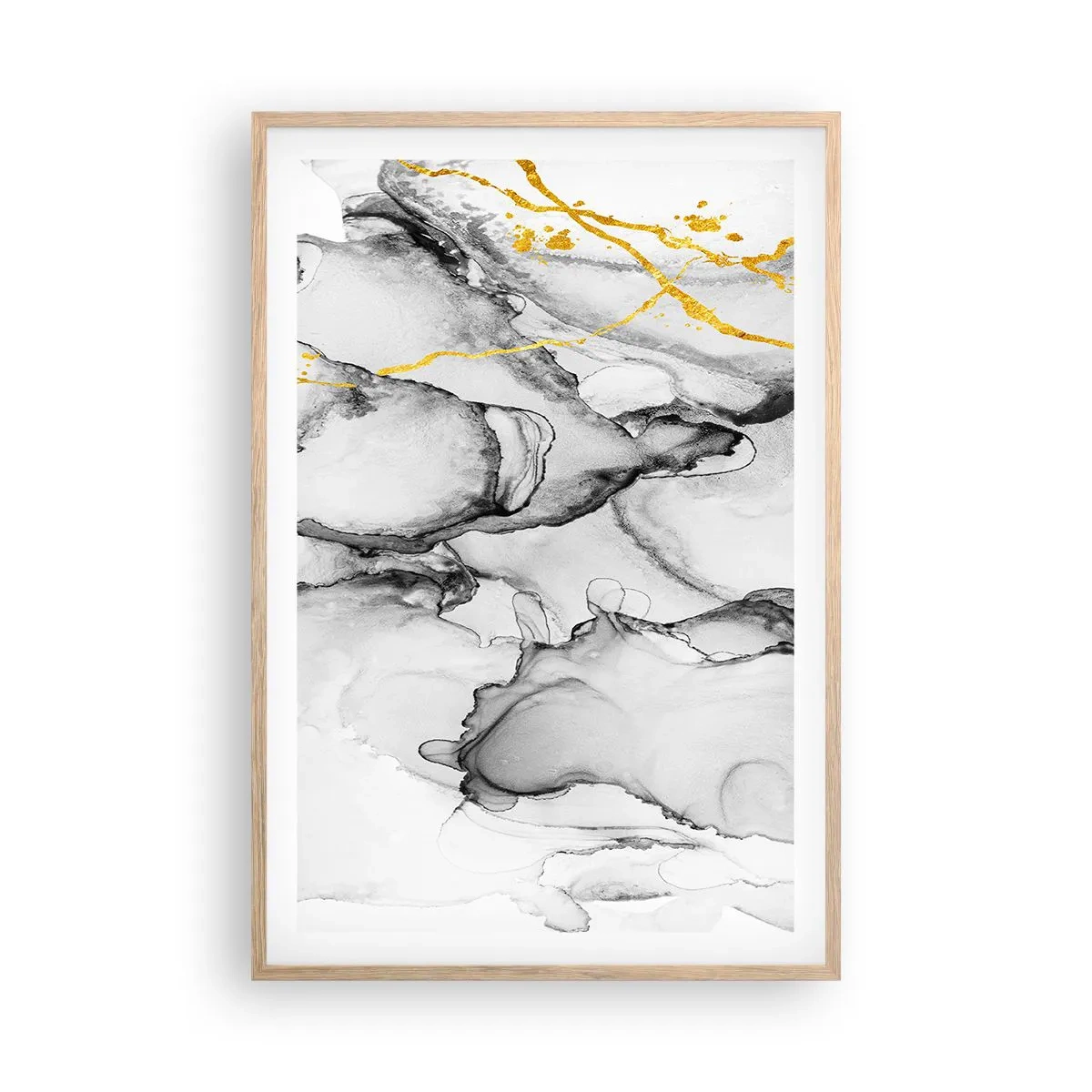 Pôster com moldura de carvalho claro - Composição dourada - 61x91 cm