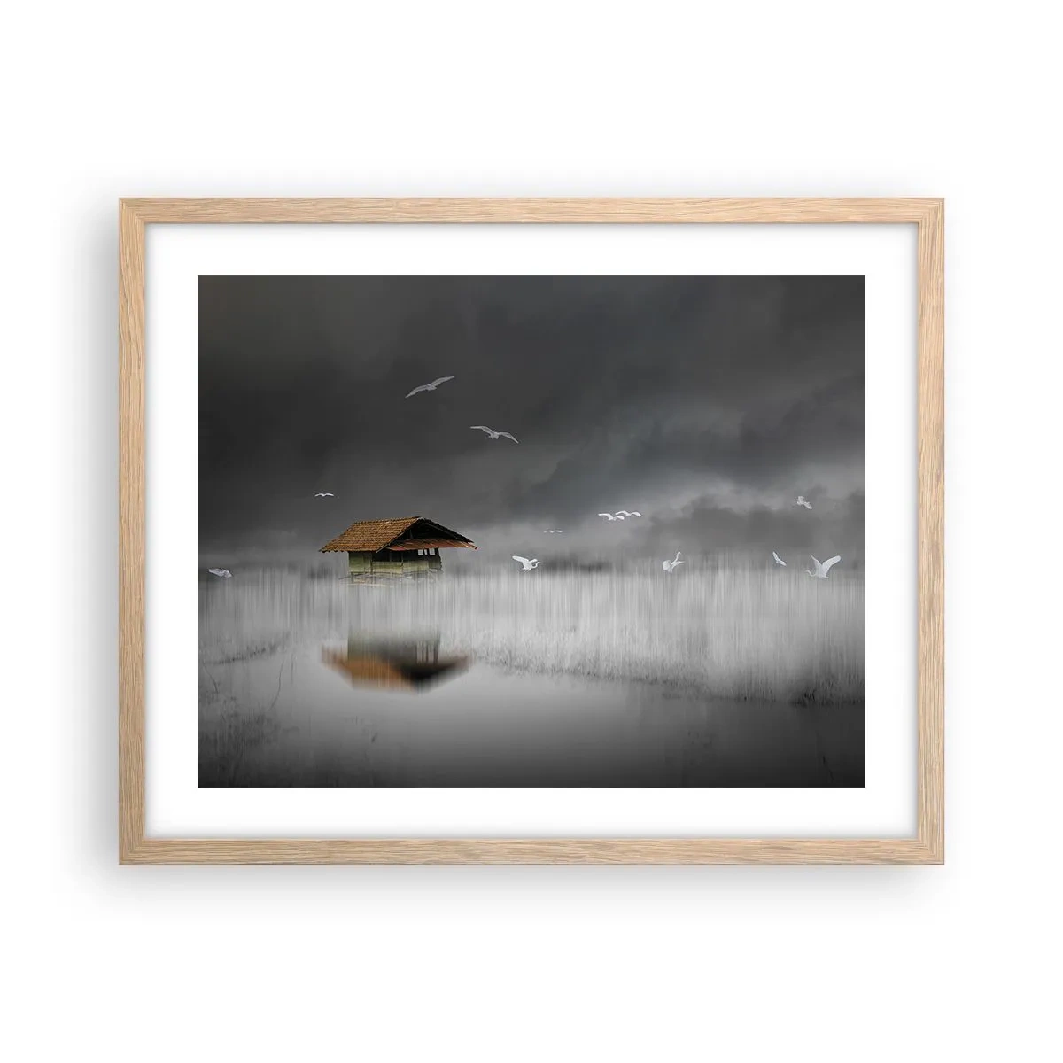 Pôster com moldura de carvalho claro - Abrigo da chuva - 50x40 cm