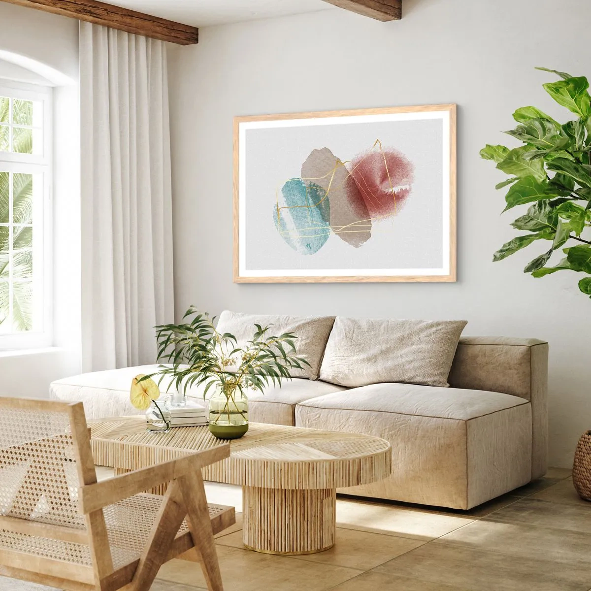 Pôster com moldura de carvalho claro - Corais espaciais - 100x70 cm