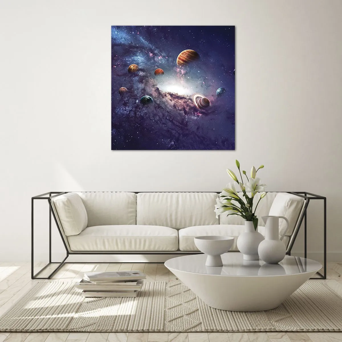 Quadro em vidro - Sistema da dança solar  - 40x40 cm