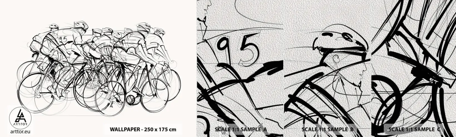 Amostra de papel de parede Premium Sand - Juntos como uma equipa - Gráficos, Bicicleta, Esporte - 100x30 cm