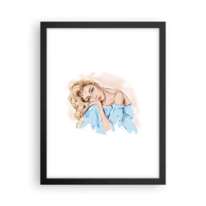 Pôster com moldura preta - Sonhadora em azul - 30x40 cm