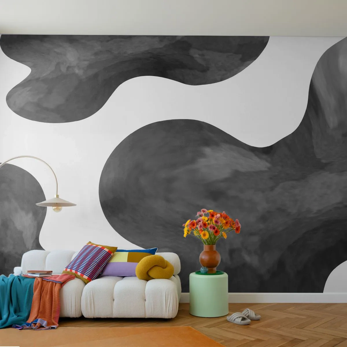 Papel de Parede Autocolante Deluxe Sticker - Via Láctea - Abstração, Pedaço, Preto e branco - 250x175 cm