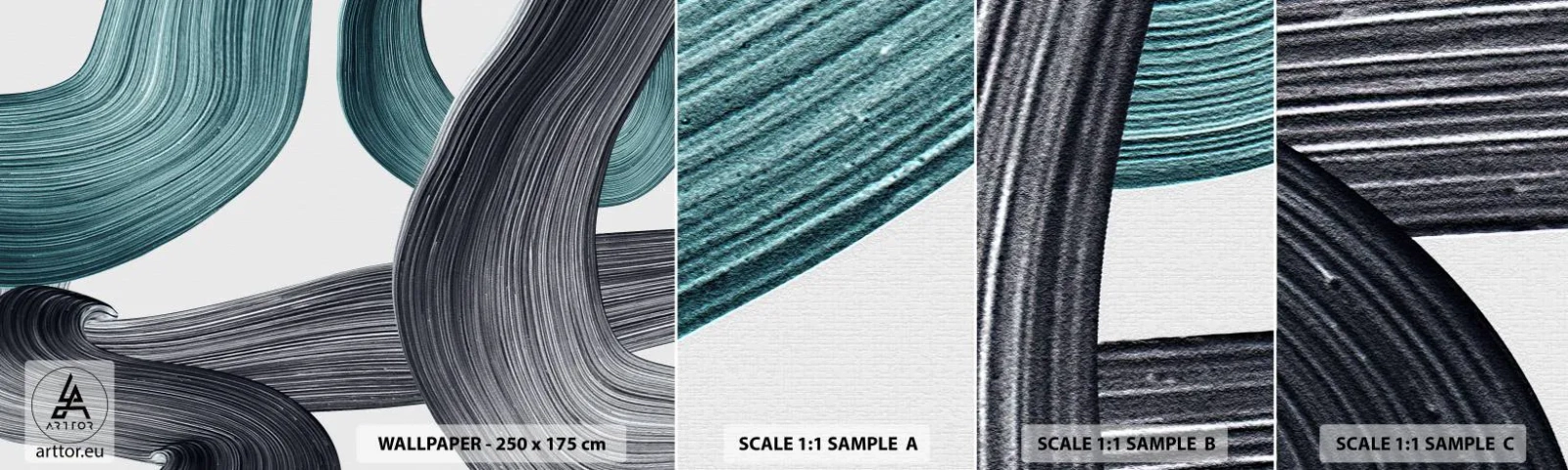 Amostra de Papel de Parede Standard Eco - Trilhas esmeralda e preta - Pintar, Escovar, Minimalismo - 100x30 cm