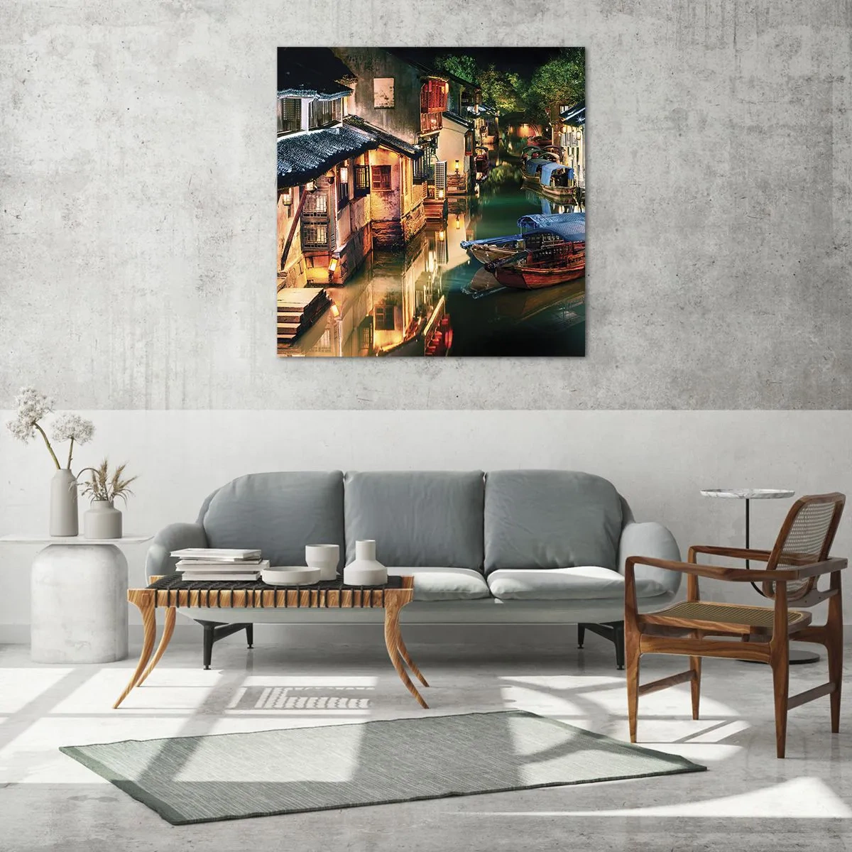 Quadro em vidro - Uma noite em uma rua chinesa - 40x40 cm