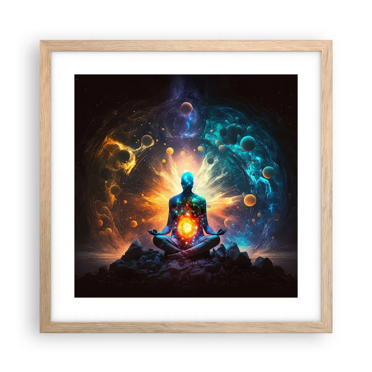 Pôster com moldura de carvalho claro - Paz cósmica - 40x40 cm