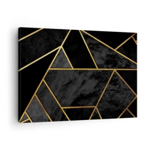 Quadro em tela - Padrão geométrico dourado em fundo preto - 70x50cm - Escuridão e esplendor - Decoração de parede moderna para a sala de estar e quarto ARTTOR