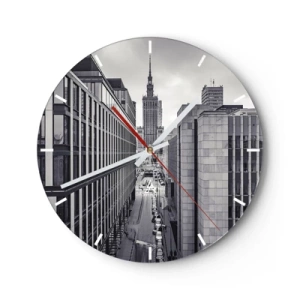 Relógio de parede - Relógio em vidro - Panorama da cidade com arquitetura moderna - 30x30cm - Vale de Varsóvia - Decoração de parede moderna para a sala de estar, cozinha e quarto ARTTOR