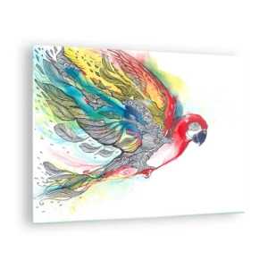 Quadro em vidro - Papagaio colorido com asas e detalhes artísticos - 70x50cm - Viva com cor - Decoração de parede moderna para a sala de estar e quarto ARTTOR