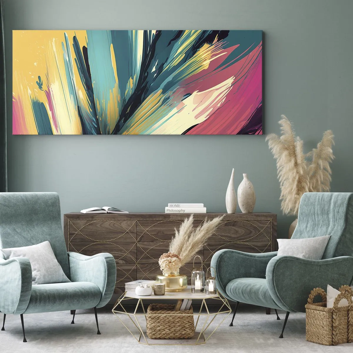 Quadro em tela - Composição – uma explosão de alegria - 100x40 cm