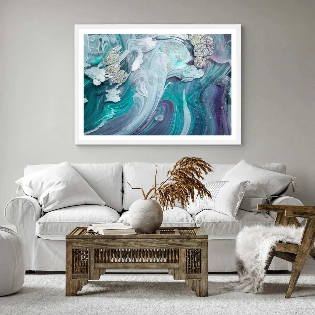 Pôster em moldura branca - Correntes de azul - 70x50 cm