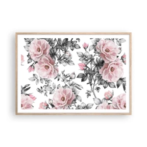 Pôster com moldura de carvalho claro - Perder-se nas rosas - 100x70 cm
