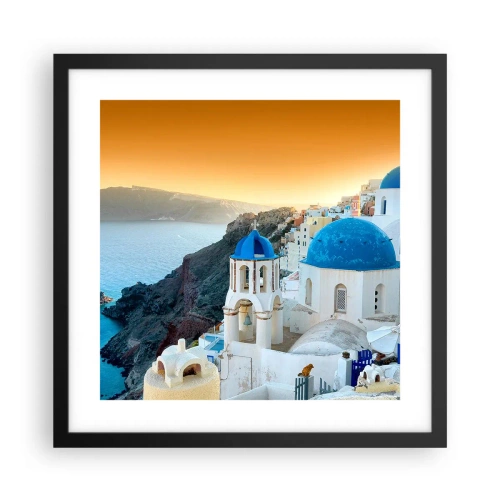 Pôster com moldura preta - Santorini - abraçada às rochas - 40x40 cm
