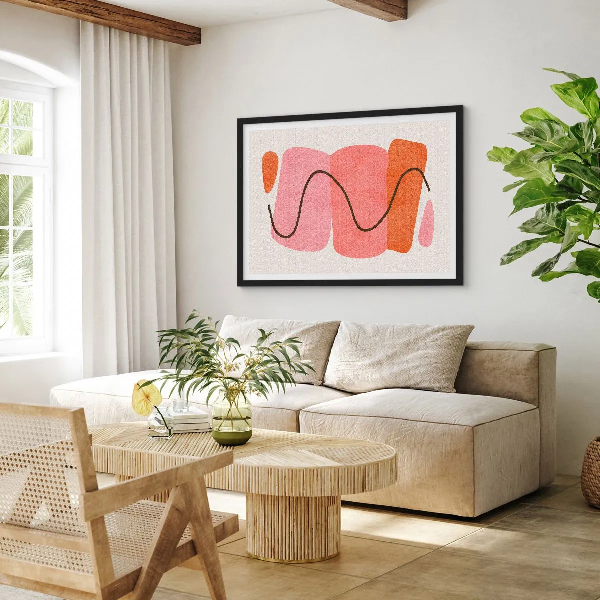 Pôster com moldura preta - Movimento suave de formas - 70x50 cm