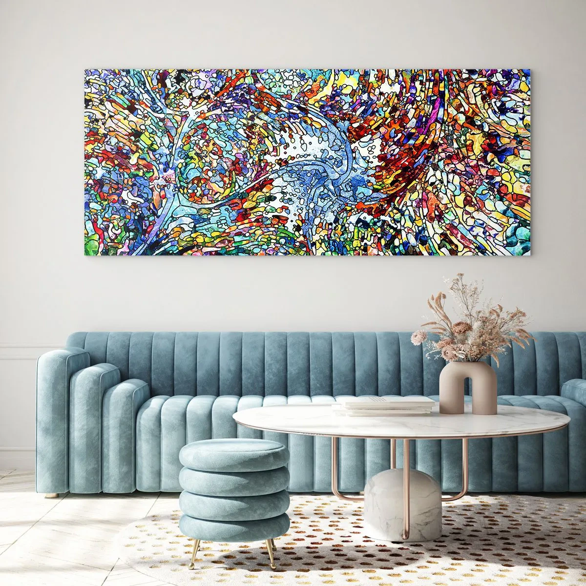 Quadro em vidro - Vitrais gotejantes - 90x30 cm