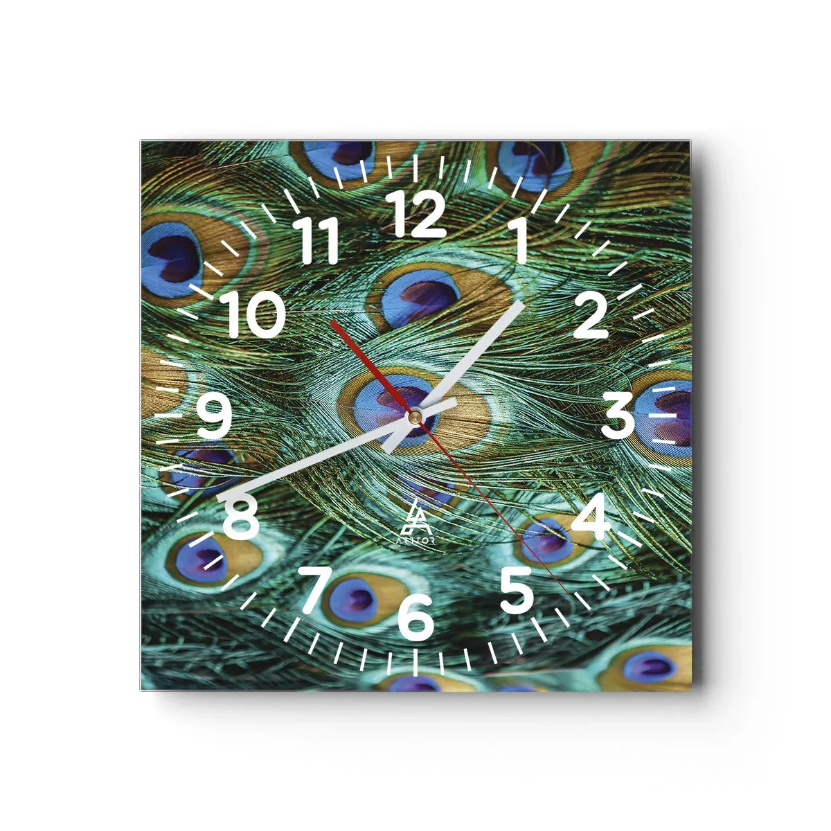 Relógio de parede - Relógio em vidro - Um olhar de pavão - 30x30 cm