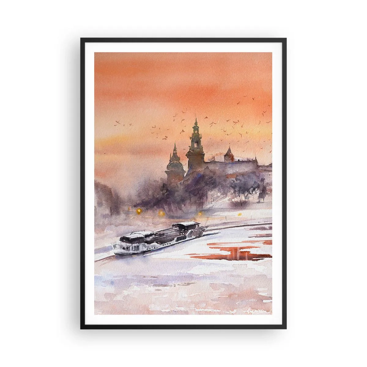 Pôster com moldura preta - Pôr do sol real - 70x100 cm