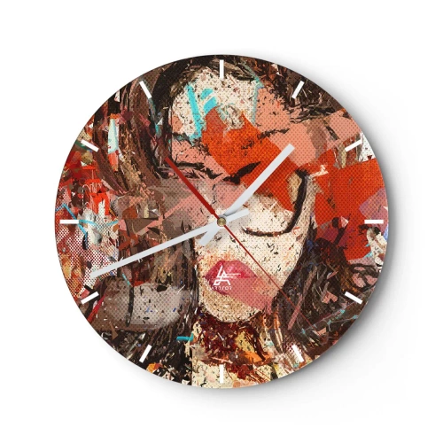 Relógio de parede - Relógio em vidro - Retrato abstrato de uma mulher com cores intensas - 30x30cm - Ninguém realmente me conhece - Decoração de parede moderna para a sala de estar, cozinha e quarto ARTTOR