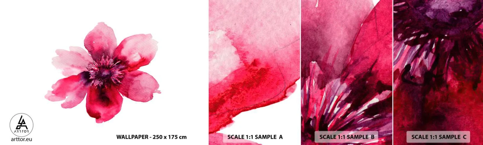 Amostra de Papel de Parede Standard Eco - Beijo carmim perfumado - Flor, Aquarelas, Gráficos - 100x30 cm