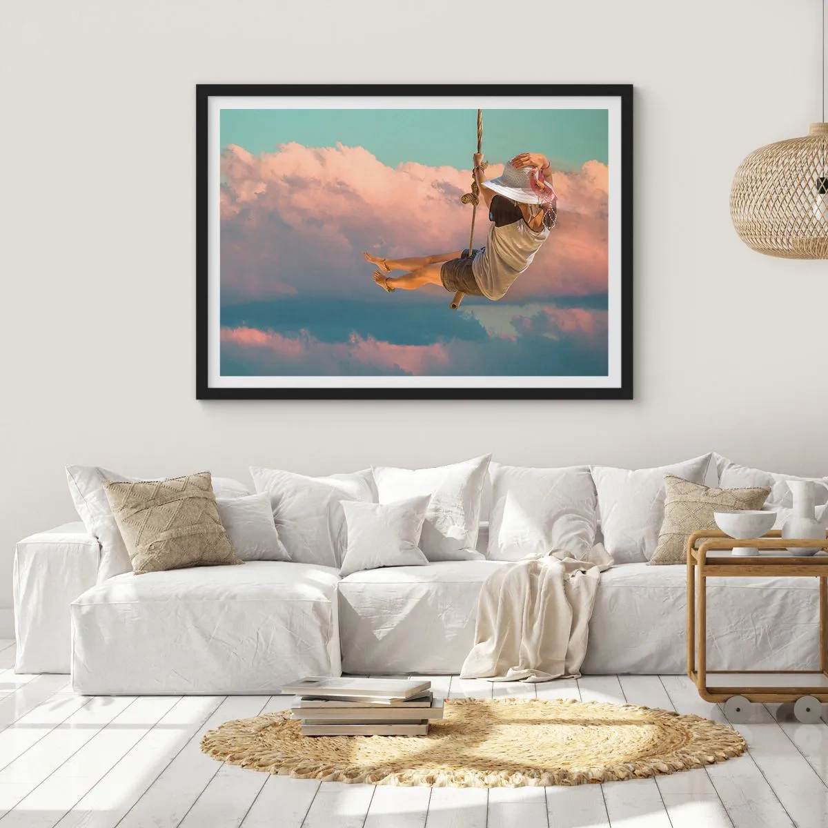 Pôster com moldura preta - Diversão nas nuvens - 91x61 cm