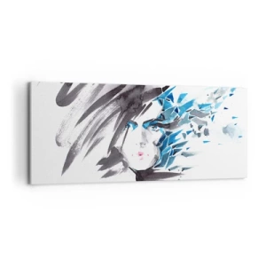 Quadro em tela - Retrato sensual em cinza e azul - 100x40 cm