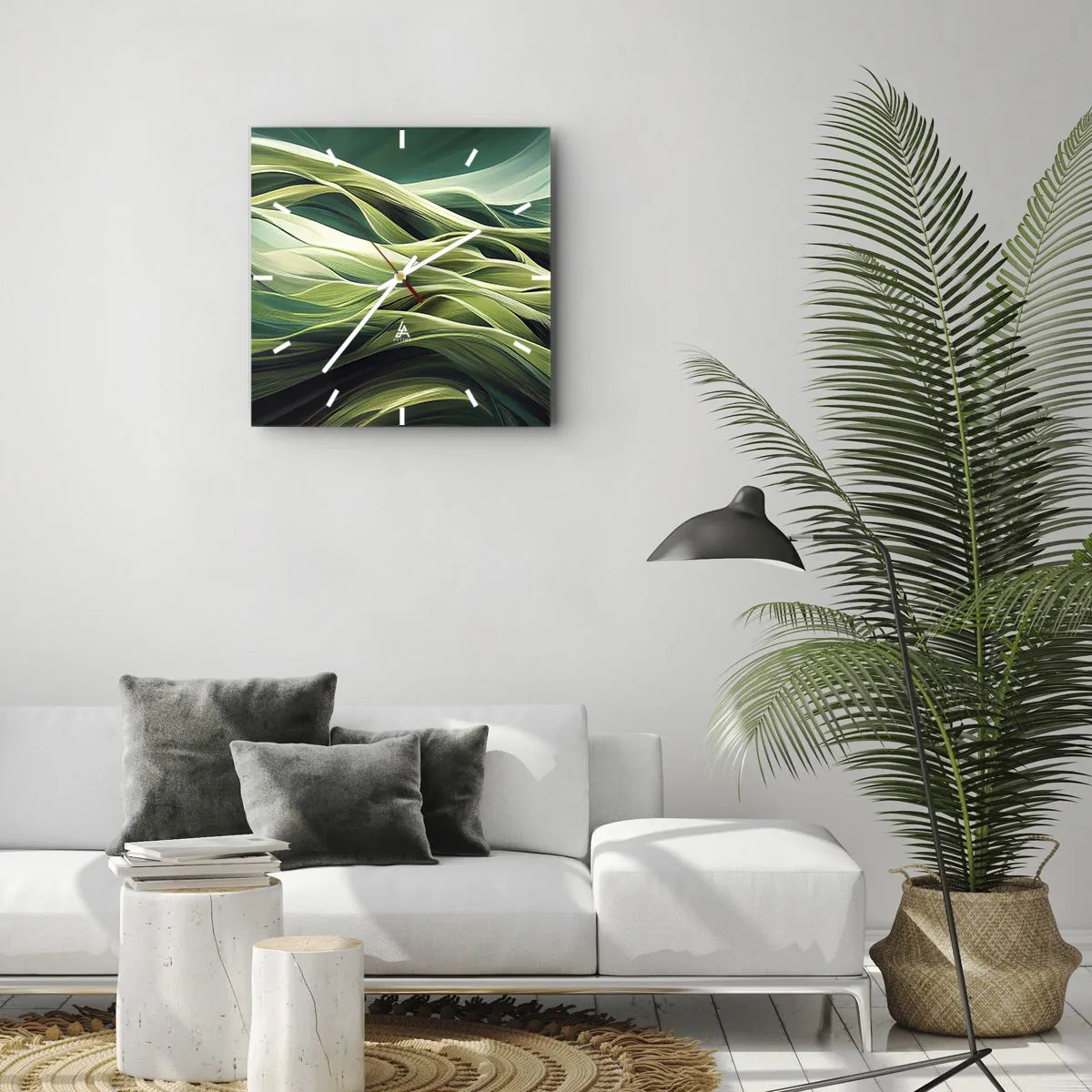 Relógio de parede - Relógio em vidro - Jogo verde abstrato - 30x30 cm