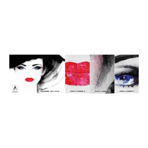 Amostra de papel de parede Premium Canvas - Repulsa e convoca - Rosto de mulher, lábios vermelhos, Olhos azuis - 100x30 cm