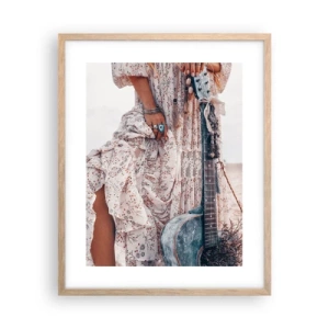 Pôster com moldura de carvalho claro - Flores a caminho - 40x50 cm