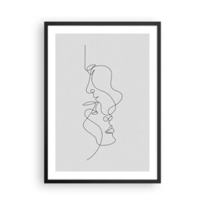 Pôster com moldura preta - Um contorno minimalista de dois rostos em preto sobre um fundo claro. - 50x70cm - O calor dos desejos amargos - Decoração de parede moderna para a sala de estar e quarto ARTTOR