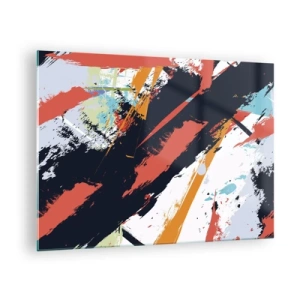 Quadro em vidro - Pinceladas abstratas em cores intensas - 70x50cm - Composição dinâmica - Decoração de parede moderna para a sala de estar e quarto ARTTOR