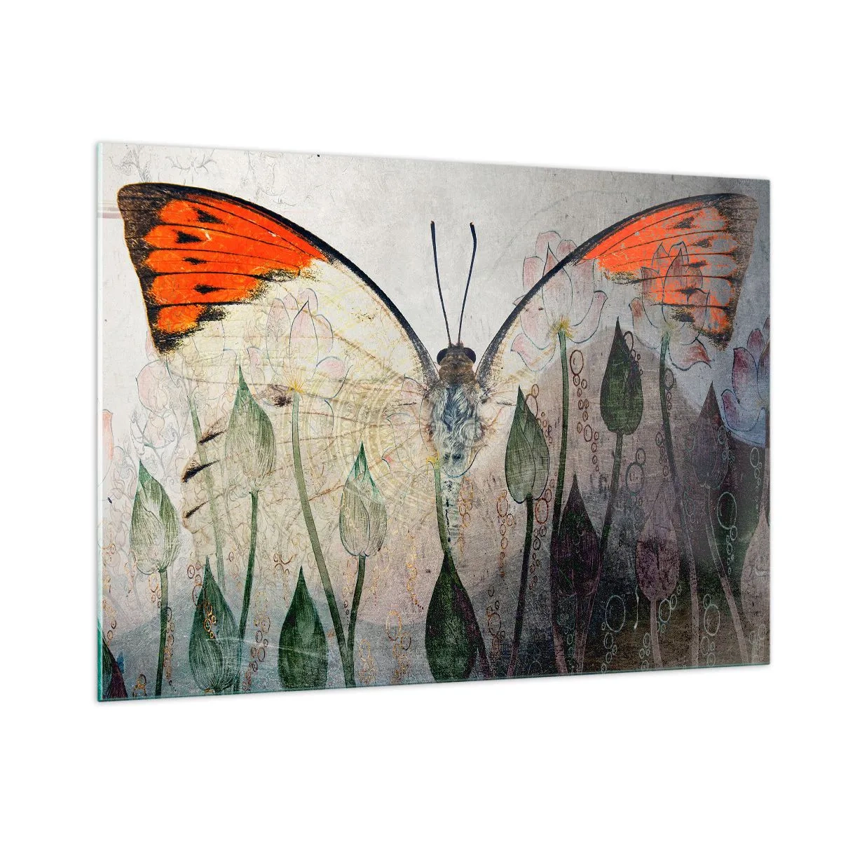 Quadro em vidro - Onde a borboleta se esconde na relva - 100x70 cm