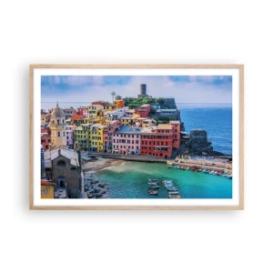 Pôster com moldura de carvalho claro - Cidade mágica mediterrânea - 91x61 cm