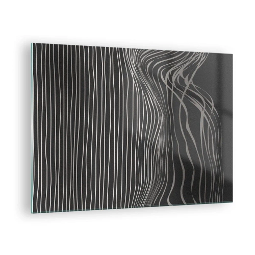 Quadro em vidro - Linhas delicadas em um arranjo abstrato sobre um fundo escuro - 70x50cm - Ritmo e sotaque - Decoração de parede moderna para a sala de estar e quarto ARTTOR
