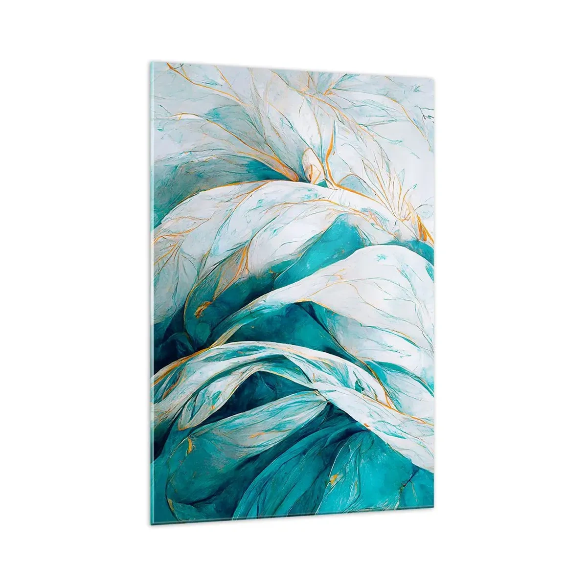 Quadro em vidro - Abstração azul com lema dourado - 70x100 cm
