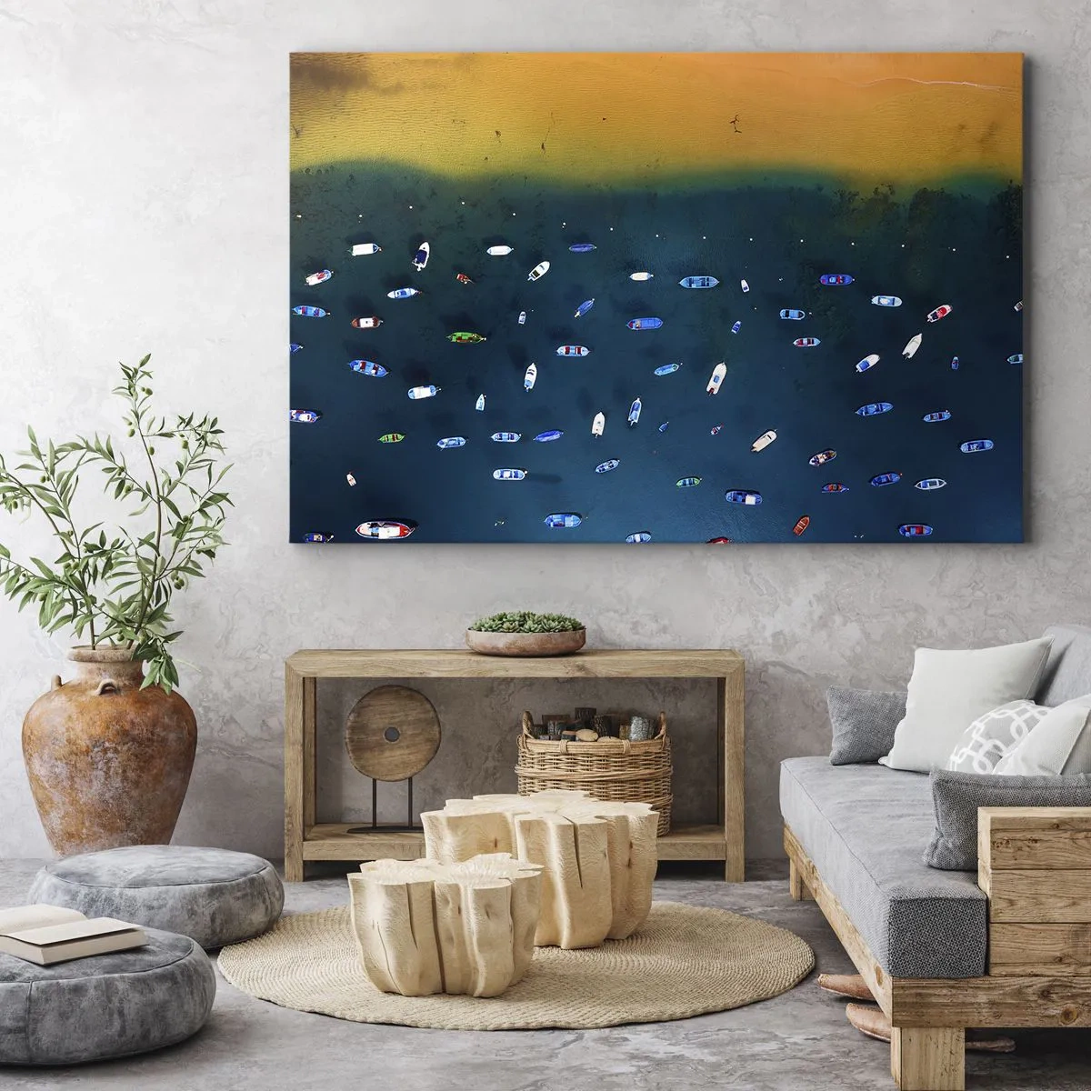 Quadro em tela - Vista aérea de barcos na água e uma costa arenosa - 70x50cm - Jogo de férias - Decoração de parede moderna para a sala de estar e quarto ARTTOR