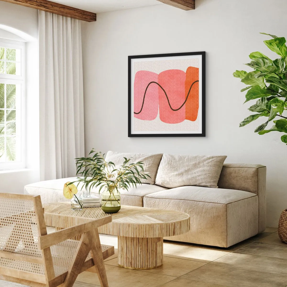Pôster com moldura preta - Movimento suave de formas - 30x30 cm