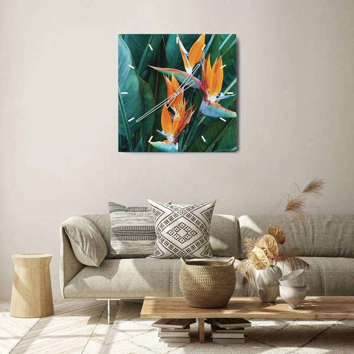 Relógio de parede - Relógio em vidro - É uma flor ou é um pássaro? - 30x30 cm