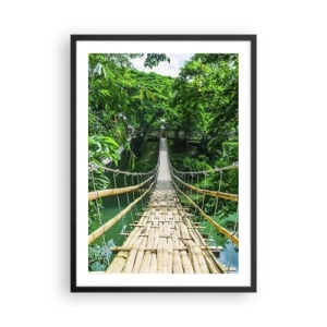 Pôster com moldura preta - Uma ponte suspensa de bambu cercada por vegetação tropical - 50x70cm - Ponte de macacos sobre a vegetação - Decoração de parede moderna para a sala de estar e quarto ARTTOR