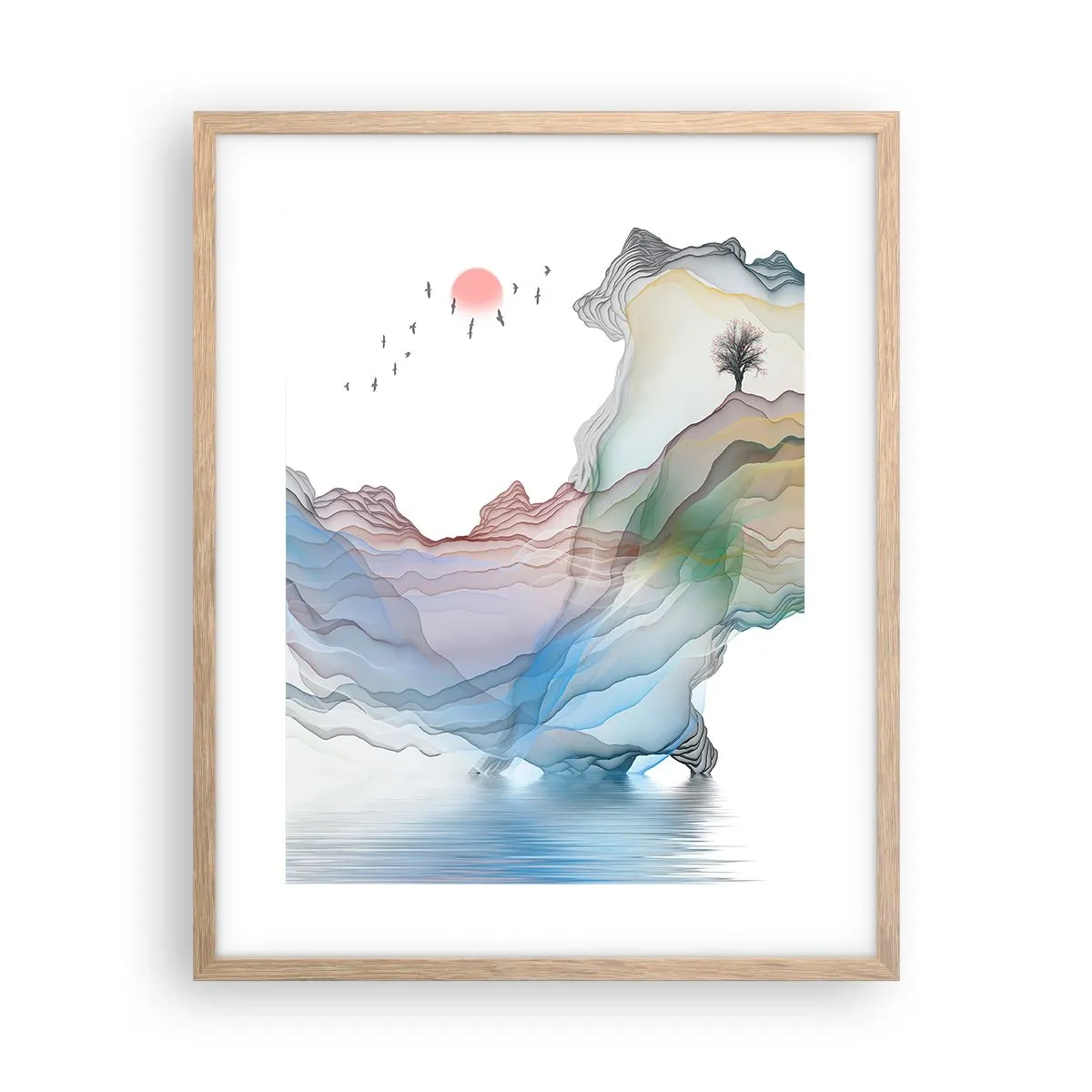 Pôster com moldura de carvalho claro - Em direção às montanhas de cristal - 40x50 cm