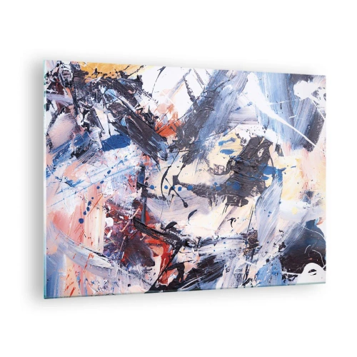 Quadro em vidro - Pintura abstrata em cores intensas - 70x50cm - Dança louca da abstração - Decoração de parede moderna para a sala de estar e quarto ARTTOR