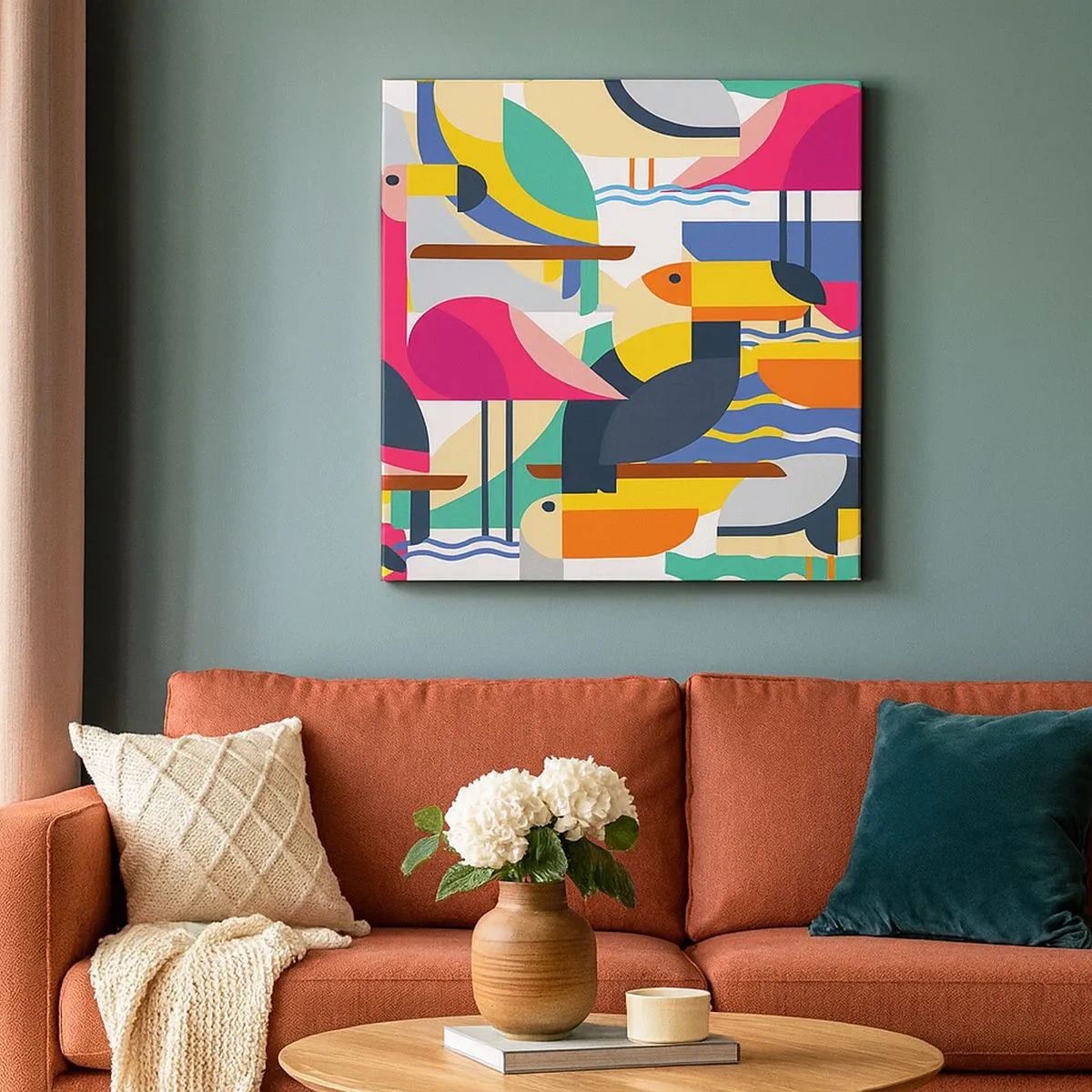 Quadro em tela - A festa dos pássaros - 30x30 cm