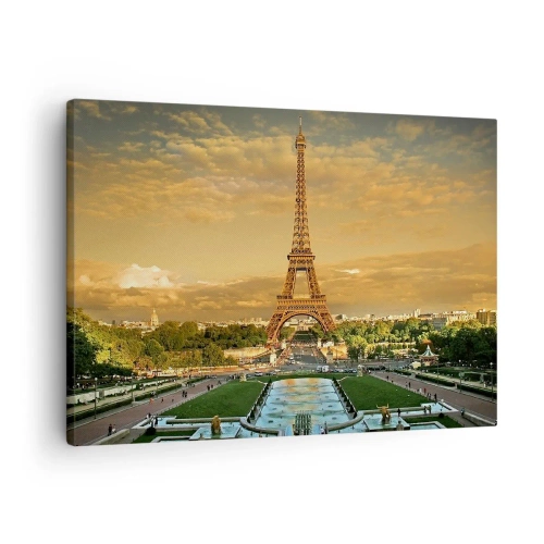 Quadro em tela - A Torre Eiffel em Paris ao pôr do sol - 70x50cm - A rainha de Paris - Decoração de parede moderna para a sala de estar e quarto ARTTOR