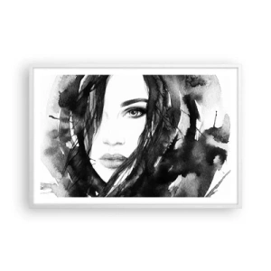 Pôster em moldura branca - Retrato de uma dama a preto e branco - 91x61 cm