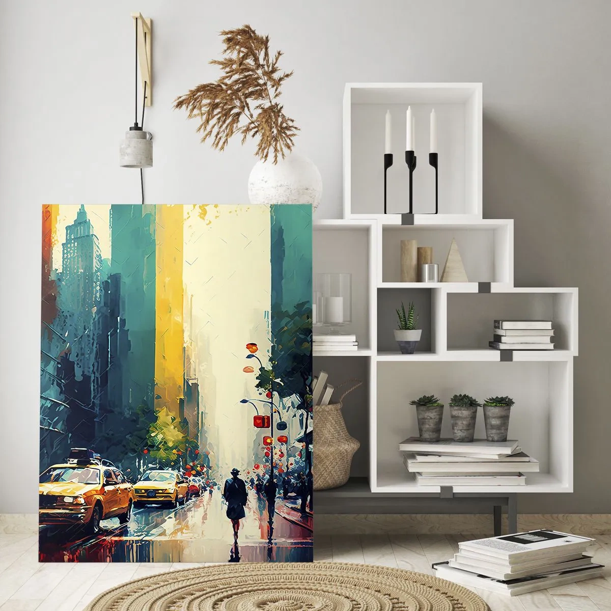 Quadro em vidro - Nova York – até a chuva é colorida aqui - 50x70 cm