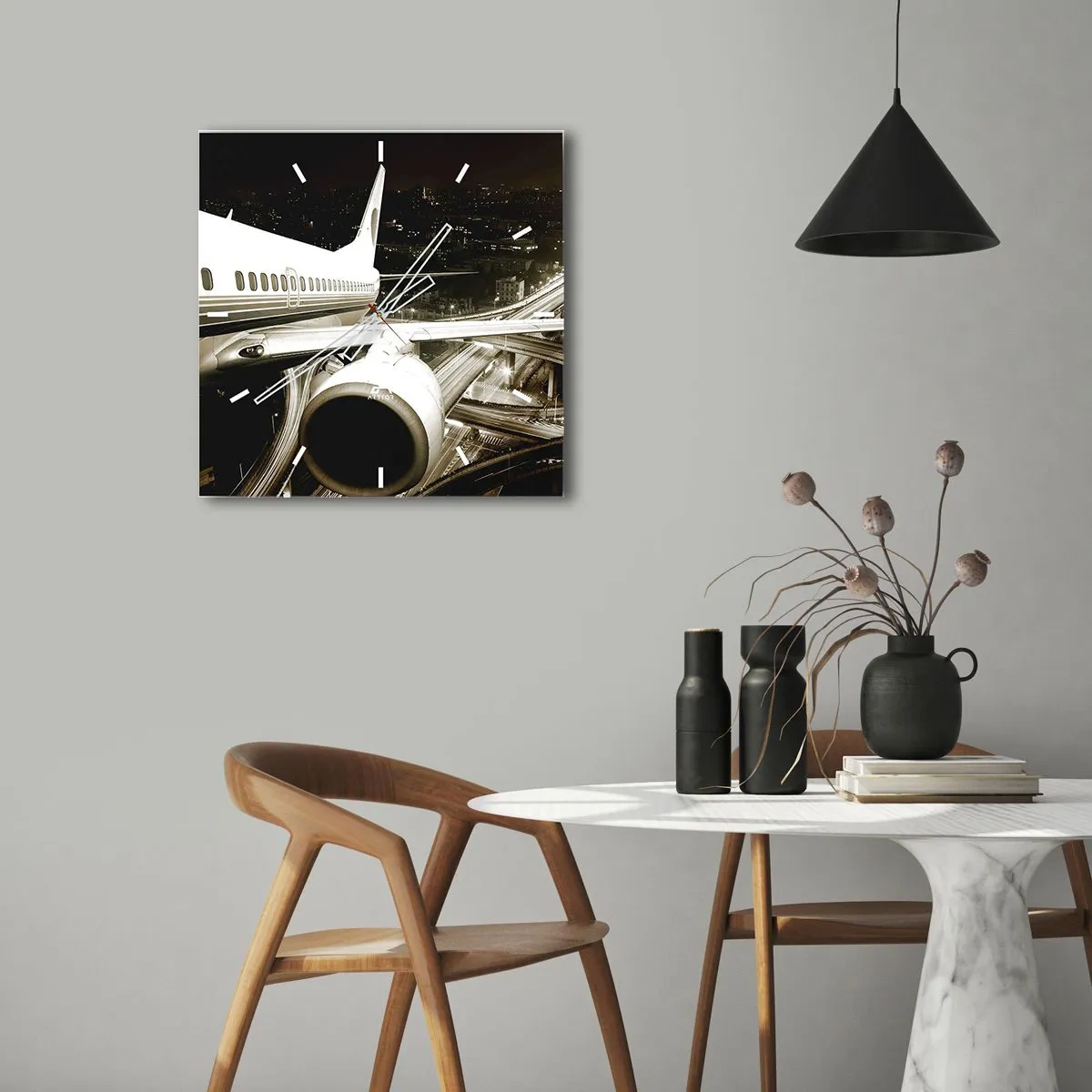 Relógio de parede - Relógio em vidro - Voar para a noite - 40x40 cm
