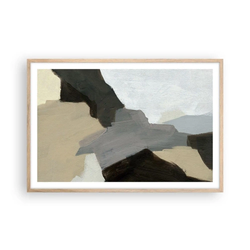 Pôster com moldura de carvalho claro - Abstração: a encruzilhada do cinza - 91x61 cm